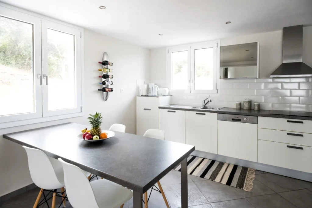 Fully equipped modern kitchenette at Aegean Breeze Villa