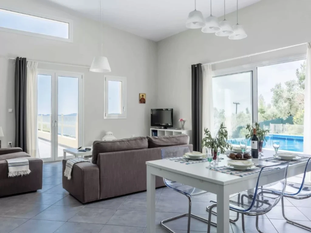 Living Area with pool view and sea view – Aegean Breeze Villa