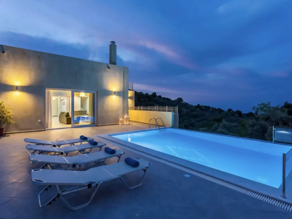 Sea view terrace and private pool at Aegean Breeze Villa