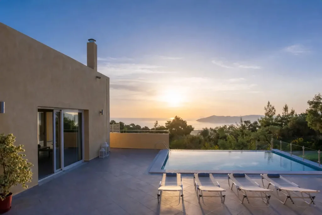 Aegean breeze skiathos villa sunset view min